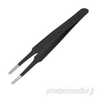 SODIALR Anti-statique Plat pointe carree Acier inoxydable pincettes droite 4.7 Long Noir B00JFOR866